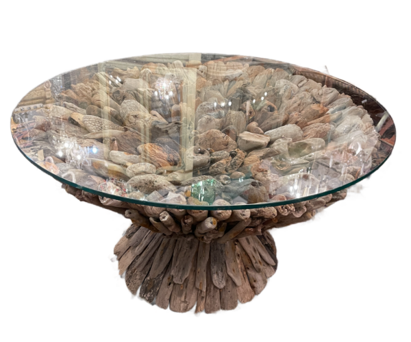Bespoke driftwood table with glass top. - Image 3