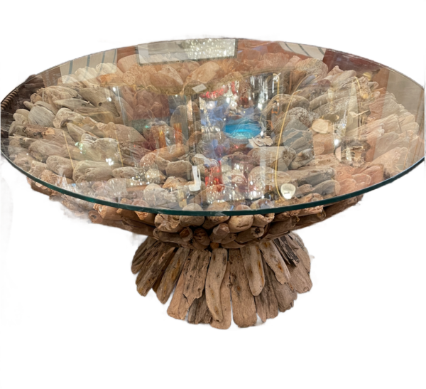 Bespoke driftwood table with glass top. - Image 2