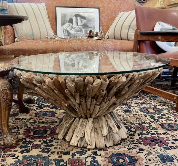 Bespoke driftwood table with glass top. - Image 5