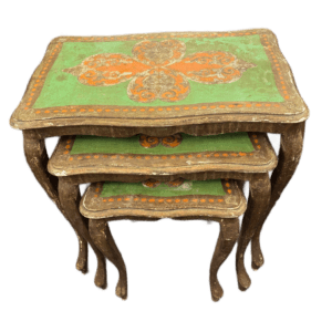 Nest of Florentine Tables in green and Gold (Circa 1940)