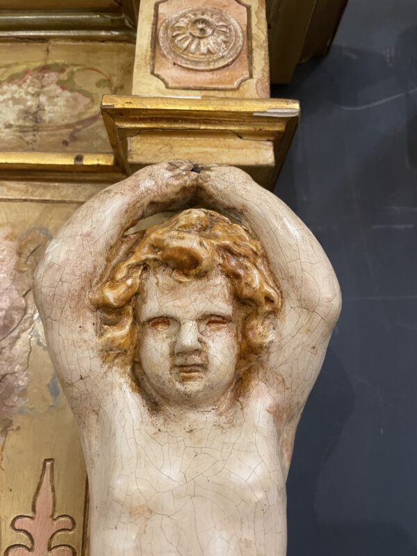 Italian Polychrome 19th century mirror, with lead lined jardiniere. - Image 2