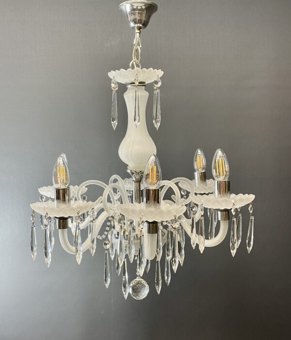 Chandelier with opaque glass and 6 lights.