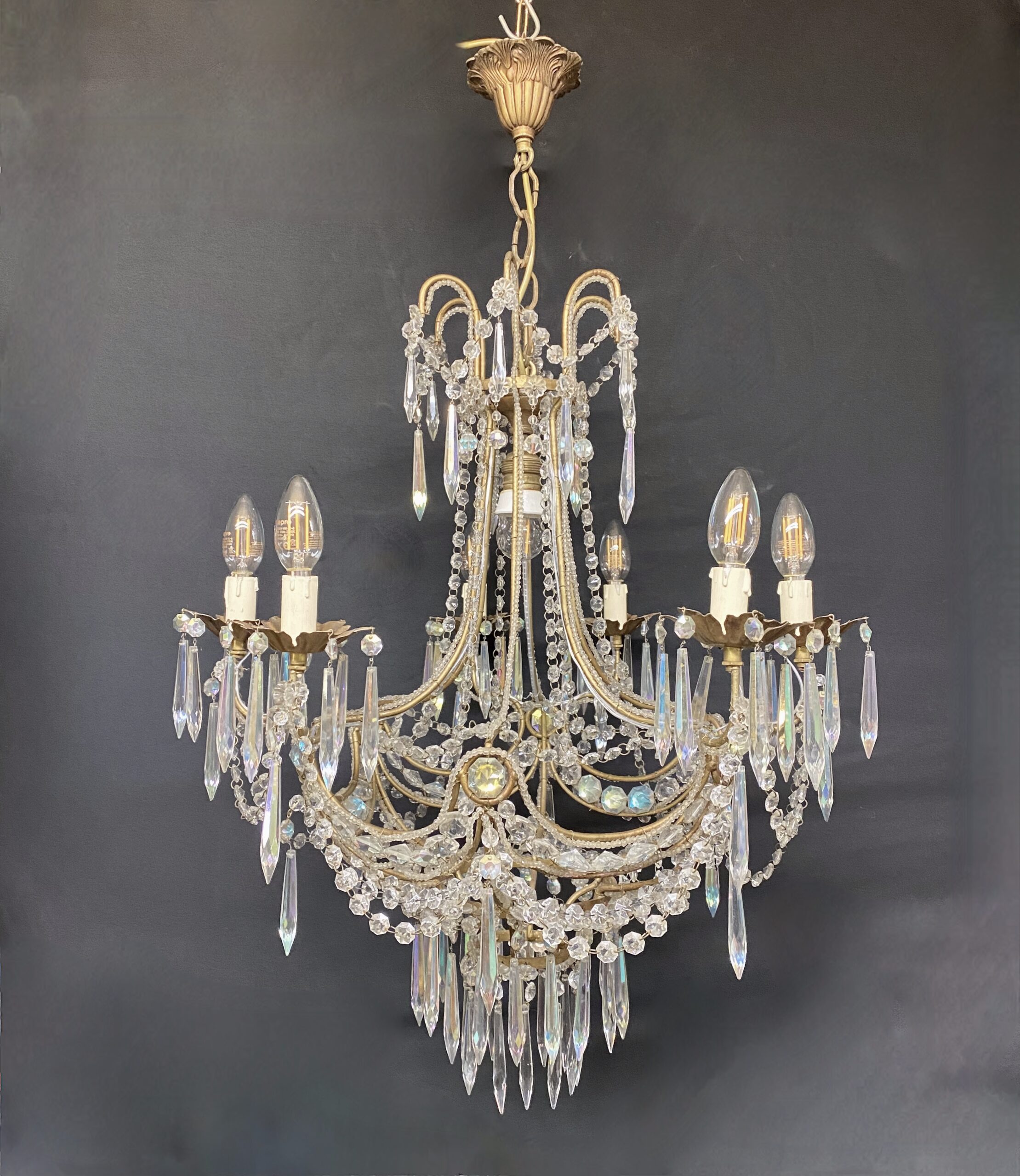 Italian chandelier with beads and swags.