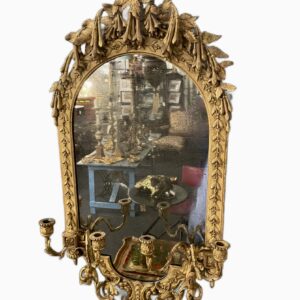 Early 19th century carved wood, water gilded mirror.