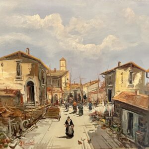 Oil on Canvas, Italian street scene. ( circa 1971)Signed.(GHP)