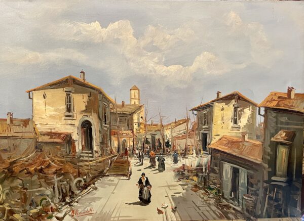 Oil on Canvas, Italian street scene. ( circa 1971)Signed.(GHP)