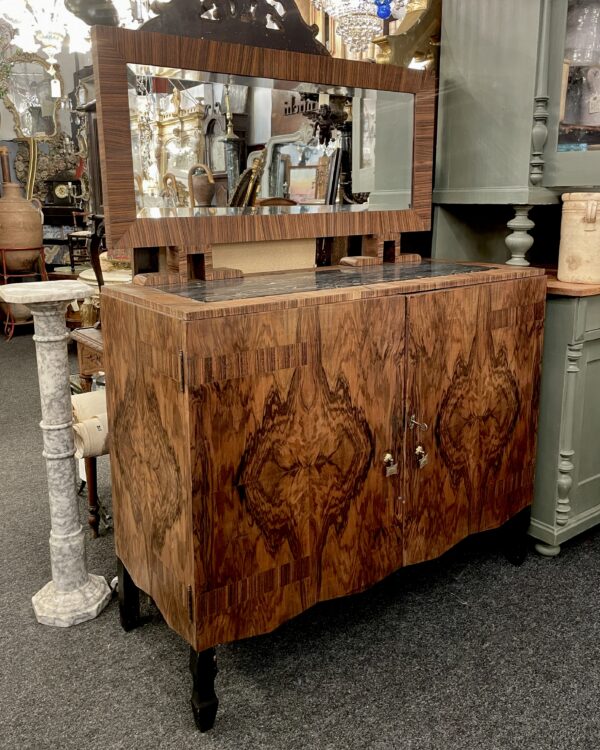 Art Deco marble topped walnut gentlemens chest of drawers with mirror.(BGHP)