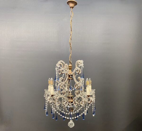 Beaded Italian chandelier with blue crystals.(Circa 1920)(NHP) - Image 4