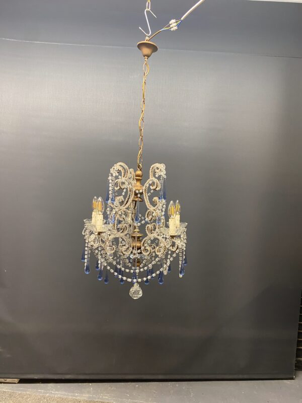 Beaded Italian chandelier with blue crystals.(Circa 1920)(NHP) - Image 3