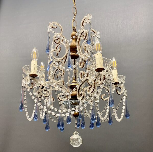 Beaded Italian chandelier with blue crystals.(Circa 1920)(NHP) - Image 5