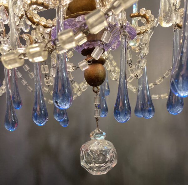 Beaded Italian chandelier with blue crystals.(Circa 1920)(NHP) - Image 7