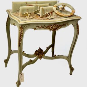 Onyx and bronze bathroom set comprising 8 pieces and a mirror. Table sold separately.(circa 1950)