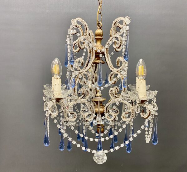 Beaded Italian chandelier with blue crystals.(Circa 1920)(NHP)