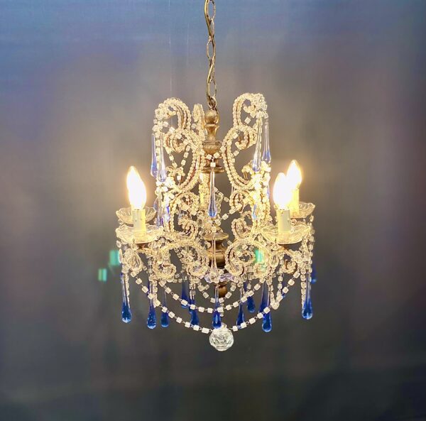 Beaded Italian chandelier with blue crystals.(Circa 1920)(NHP) - Image 9