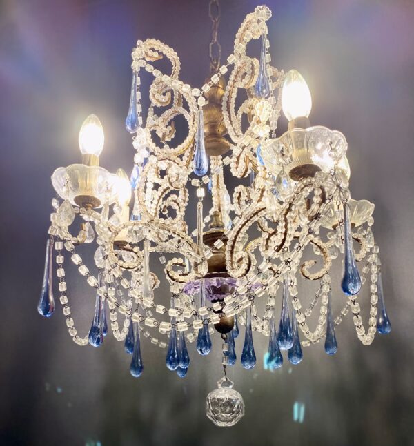 Beaded Italian chandelier with blue crystals.(Circa 1920)(NHP) - Image 8