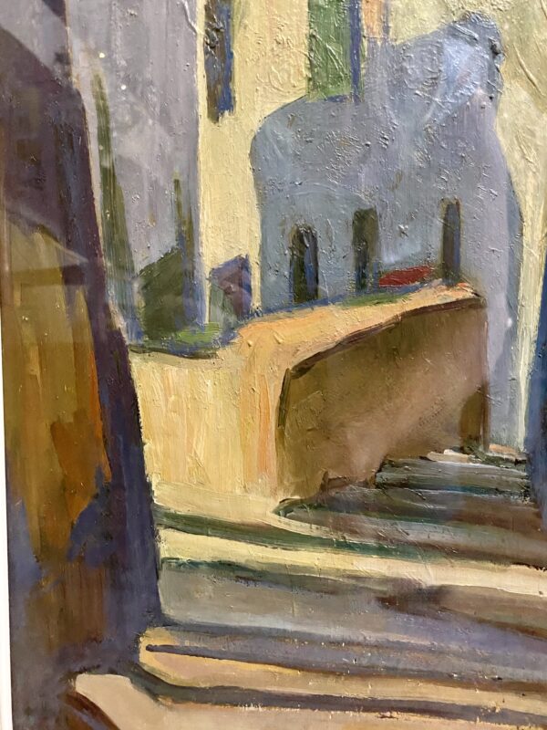 Oil on board, of a group of Italian buildings, signed.( mid-century) - Image 5
