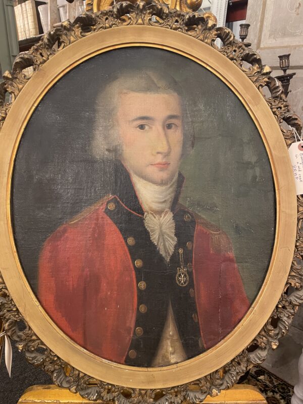 Oval portrait in oil of a Georgian gentleman in a red coat. (circa 1740)(BRHP) - Image 3