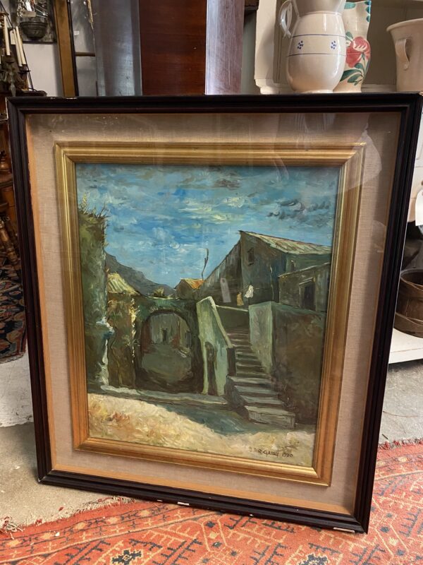 Oil Painting of rustic buildings by R. Grassi (circa 1970)(HHP) - Image 2