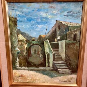 Oil Painting of rustic buildings by R. Grassi (circa 1970)(HHP)