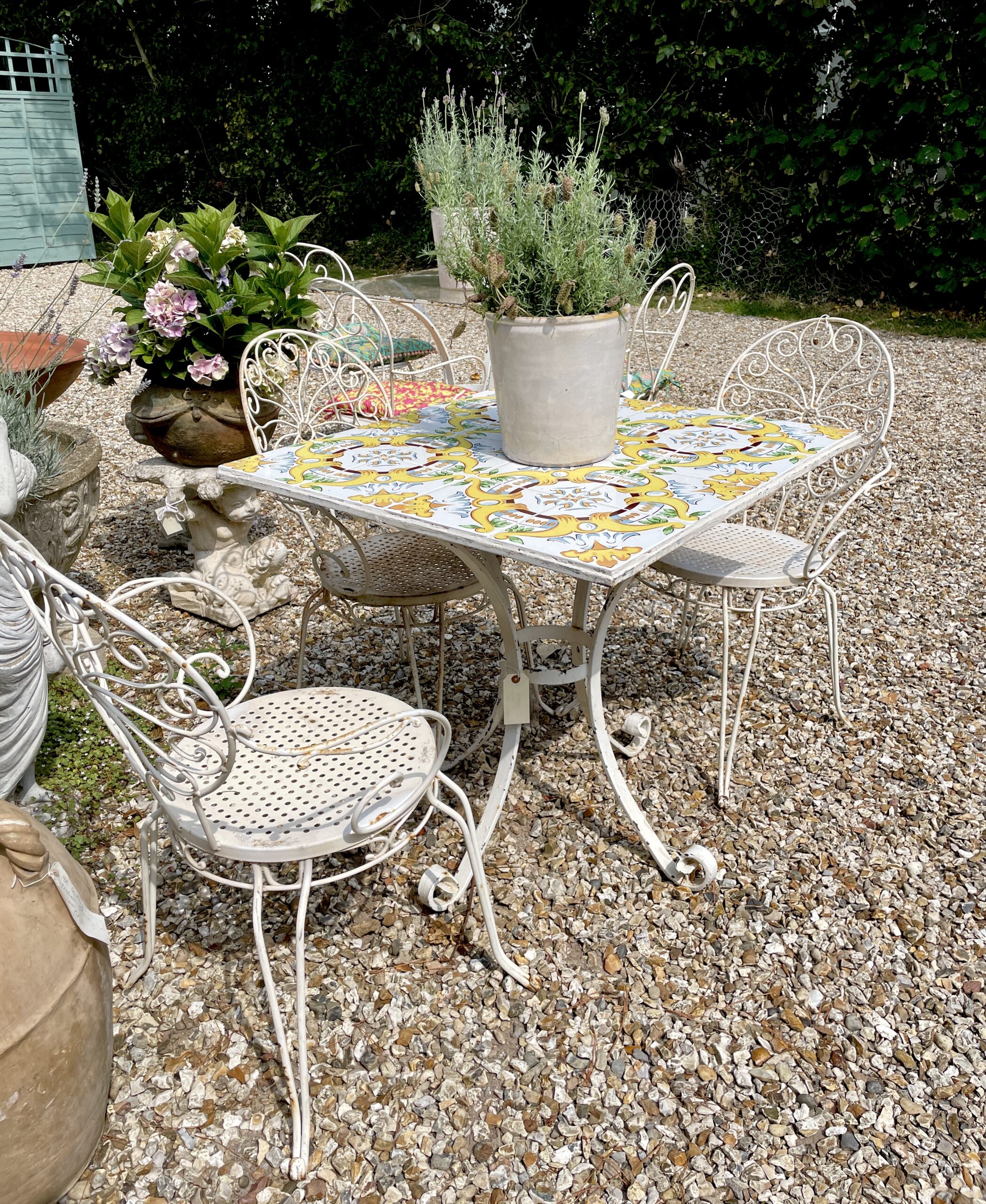 Italian tiled top table with 3 chairs. ( circa 1950)
