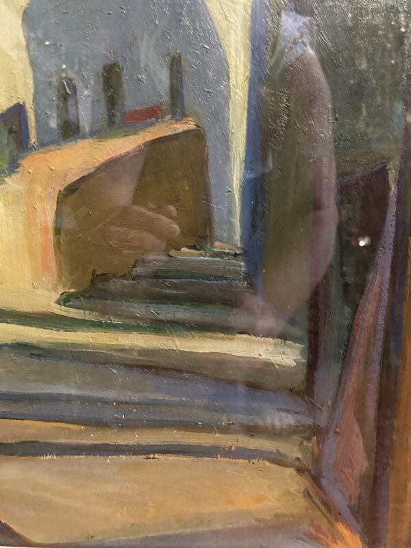 Oil on board, of a group of Italian buildings, signed.( mid-century) - Image 3