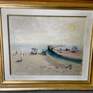 Beach painting in oil. (mIdcentury)and signed.