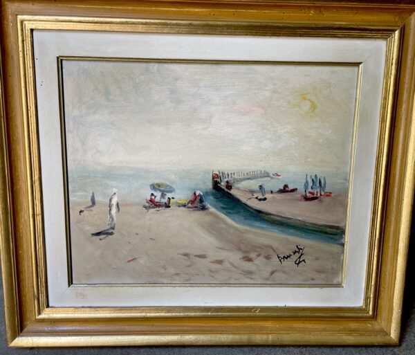 Beach painting in oil. (mIdcentury)and signed.