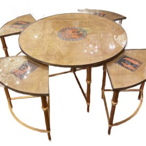 Gilded Fornassetti style table, with 4 corner tables. ( circa 1960)