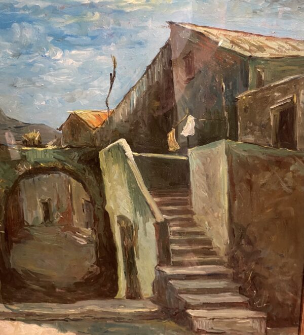 Oil Painting of rustic buildings by R. Grassi (circa 1970)(HHP) - Image 6