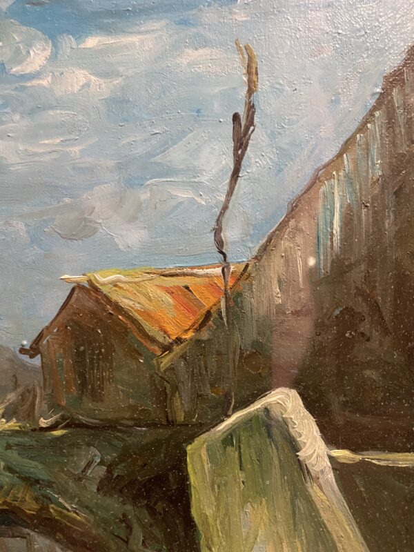 Oil Painting of rustic buildings by R. Grassi (circa 1970)(HHP) - Image 3