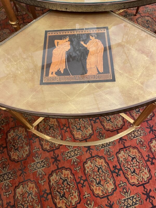 Gilded Fornassetti style table, with 4 corner tables. ( circa 1960) - Image 3