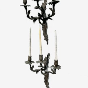 Pair of bronze wall appliqués, 36cm high x 30cm wide. For candles or can be electrified.