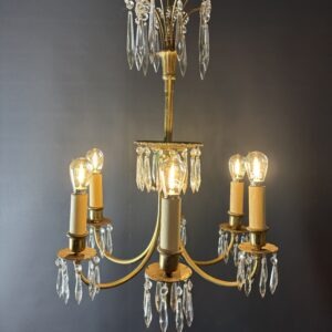 Mid-century light with a brass frame and 6 lights.