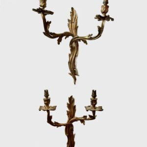 Pair of bronze wall appliqués, 37cm high x 30cm wide. For candles or can be electrified.
