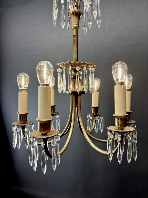 Mid-century light with a brass frame and 6 lights. - Image 4