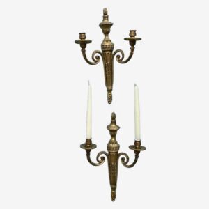 Pair of bronze wall appliqués, 43cm high x 28cm wide. For candles or can be electrified.