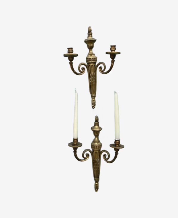 Pair of bronze wall appliqués, 43cm high x 28cm wide. For candles or can be electrified.