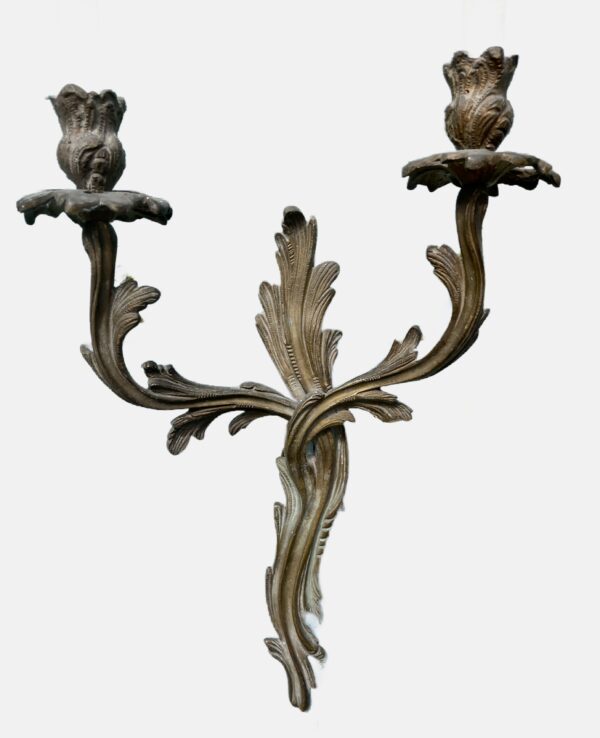 Pair of bronze wall appliqués, 40cm high x 30cm wide. For candles or can be electrified. - Image 2
