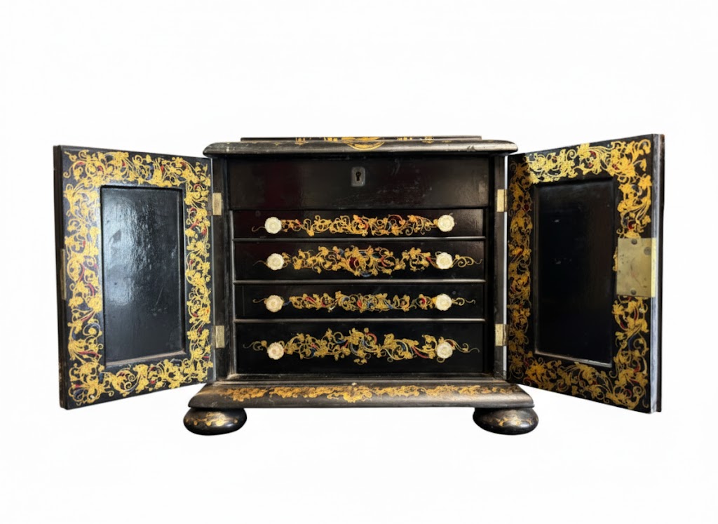 Ebonized English 19th century sewing box. - Image 2