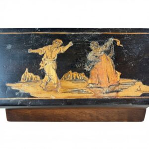 Italian 19th Century Sorrento Box in Olive Wood with inlaid Figures (IP)