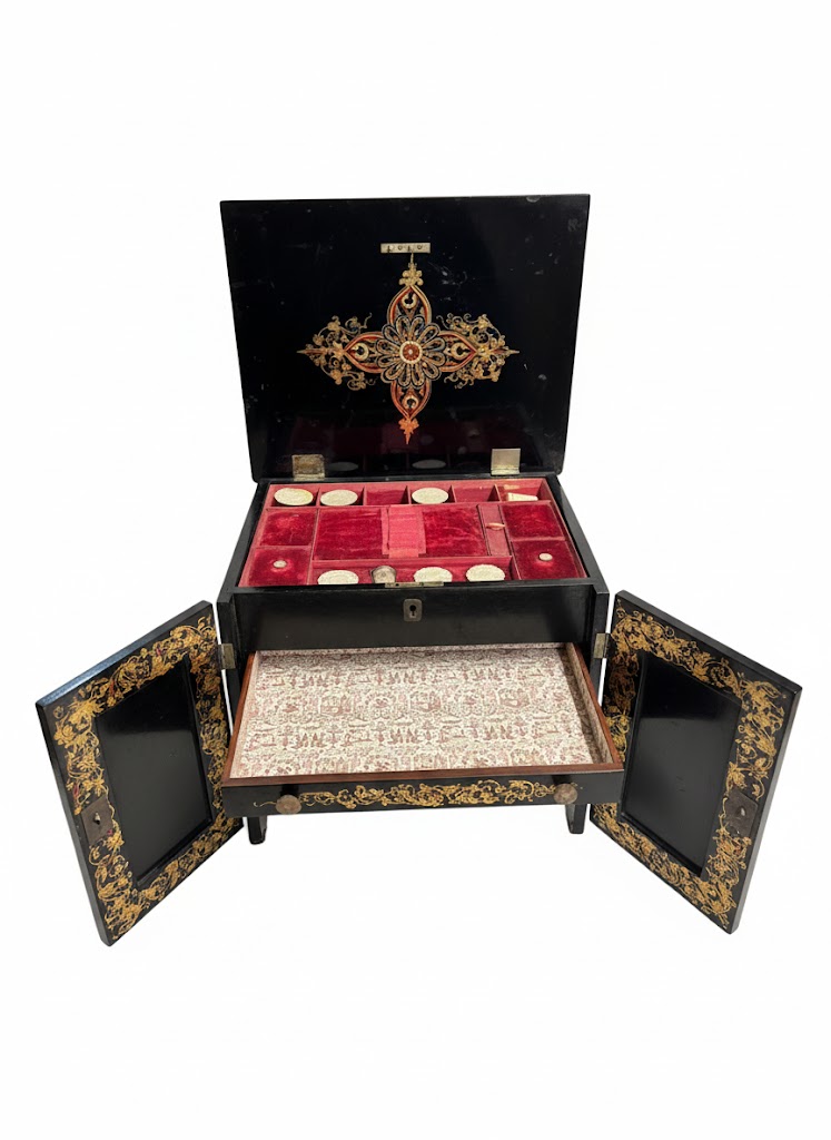 Ebonized English 19th century sewing box. - Image 5