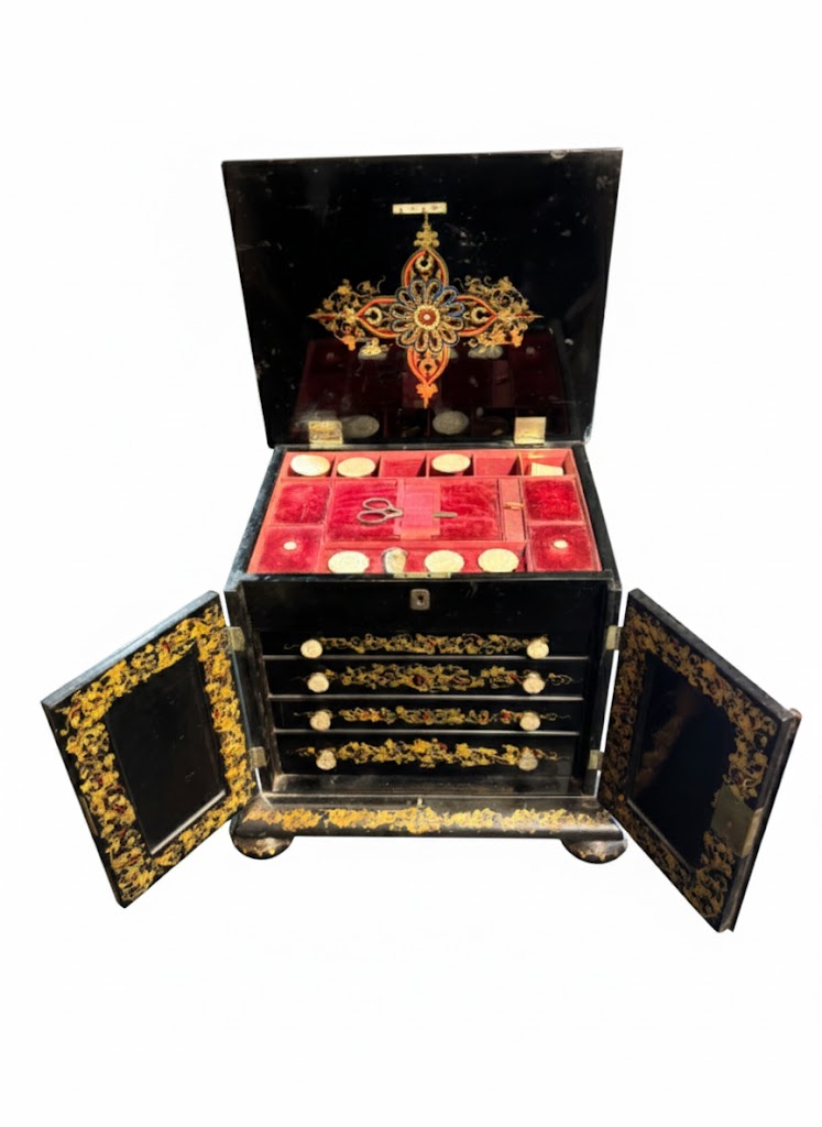 Ebonized English 19th century sewing box. - Image 6