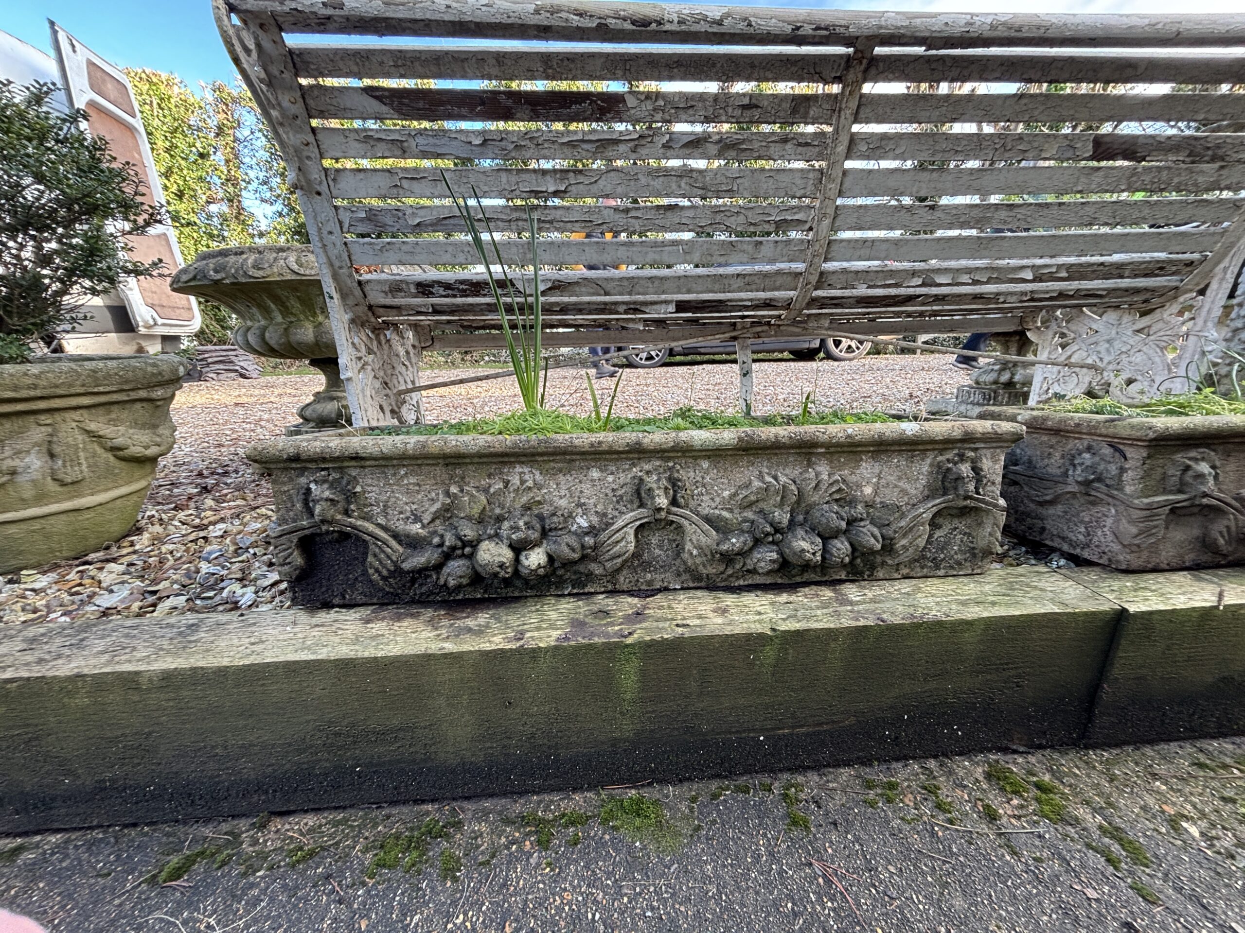 Pair of Stone Cast Troughs with Lion Heads - Image 2