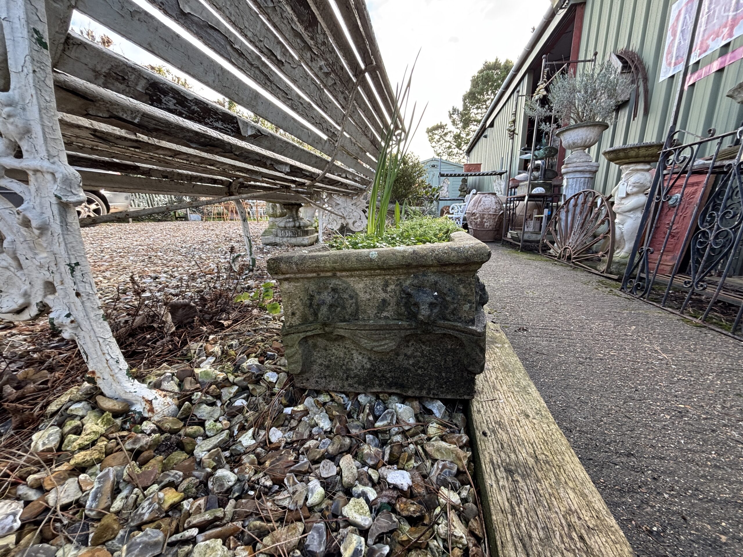Pair of Stone Cast Troughs with Lion Heads - Image 3