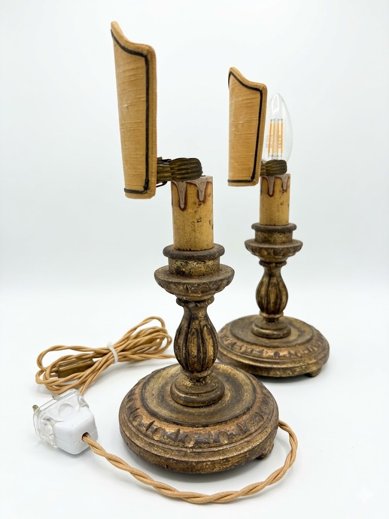 A pair of silvered Italian wood candle lamps. (RHP each) - Image 3