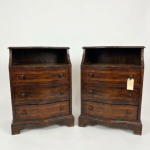 Pair in Italian inlaid bedsides with three drawers.(GHP)