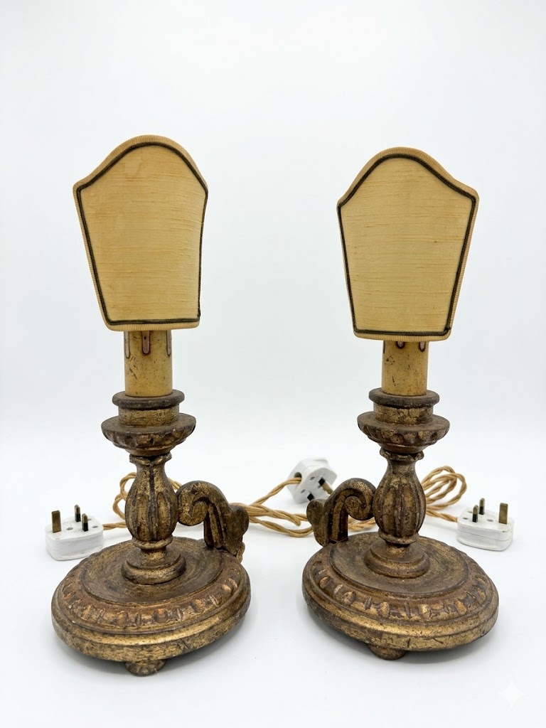 A pair of silvered Italian wood candle lamps. (RHP each) - Image 4