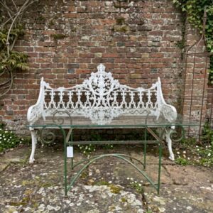 Colebrookdale style wrought iron bench with wooden slats (THP)