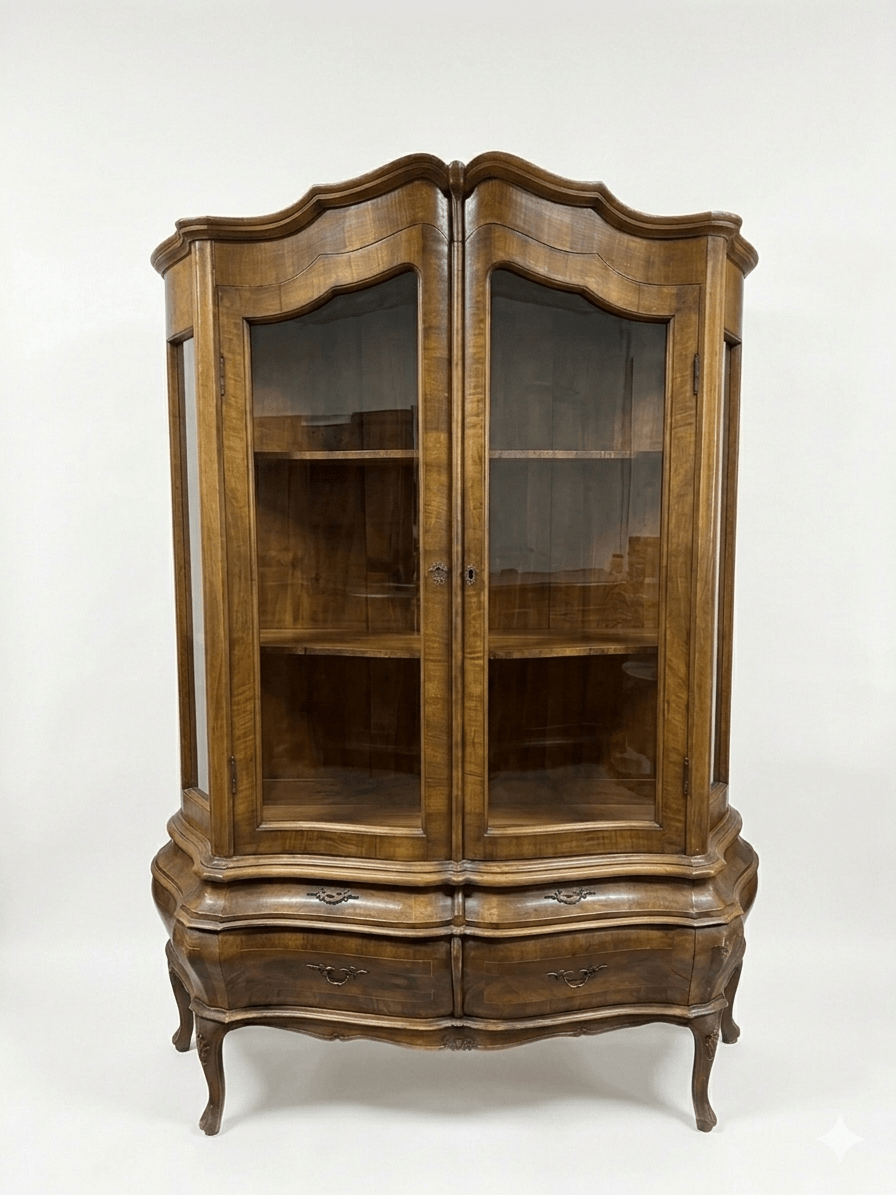 Walnut veneered mid-century Italian display cabinet.