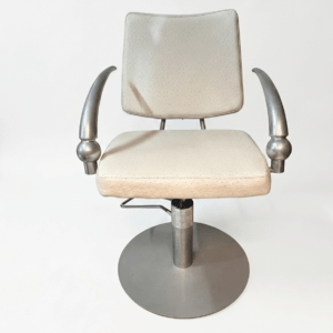 Italian designed Salon chairs with hydraulic bases and  polished aluminium armrests.(TPP each)